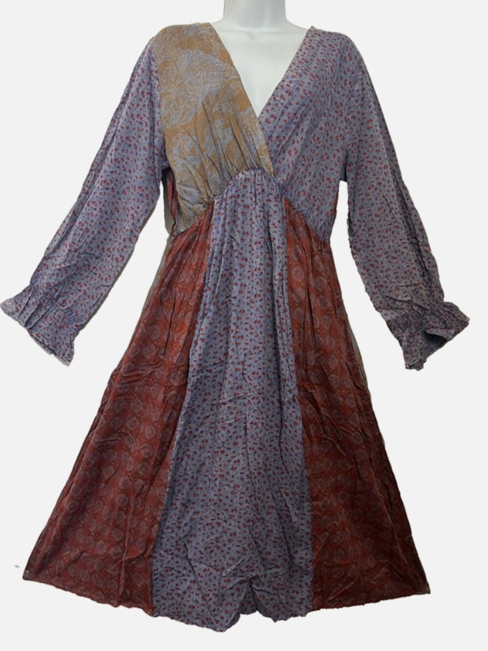 Nwt SACRED THREADS patch boho gypsy hippie maxi rayon DRESS XL